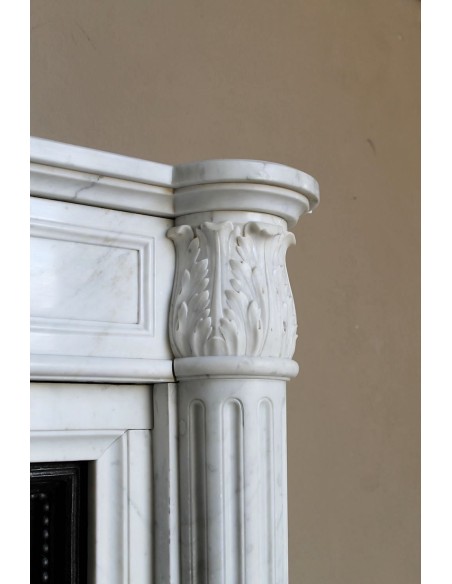 249 AG CAMINO NEOCLASSICO "RAMO D'ULIVO" A COLONNE IN MARMO BIANCO "PURO" DI CARRARA