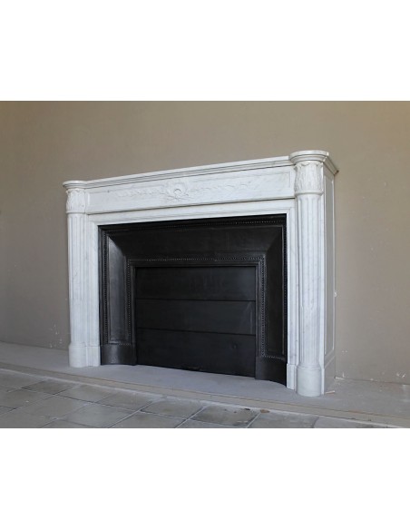 249 AG CAMINO NEOCLASSICO "RAMO D'ULIVO" A COLONNE IN MARMO BIANCO "PURO" DI CARRARA