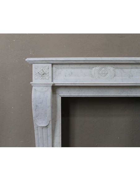 206 LILLIPUZIANO CAMINETTO LUIGI XVI "LANGUETTE" SCOLPITO IN MARMO BIANCO CARRARA