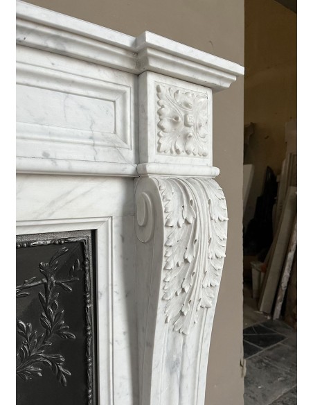 222 AG CAMINO LUIGI XVI "TROIS FLEURS" SCOLPITO IN MARMO BIANCO DI CARRARA