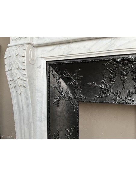 222 AG CAMINO LUIGI XVI "TROIS FLEURS" SCOLPITO IN MARMO BIANCO DI CARRARA