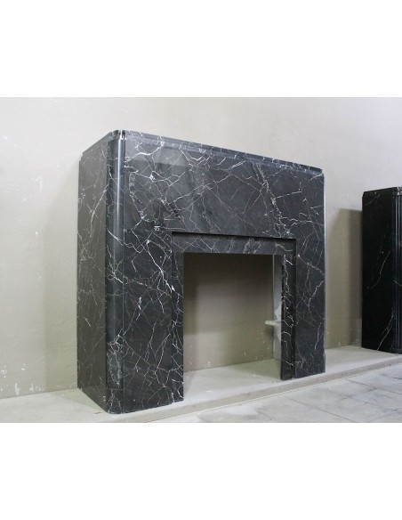 715 CAMINO ANTICO "ART DECO" SCOLPITO IN MARMO NERO MARQUINIA GOLD