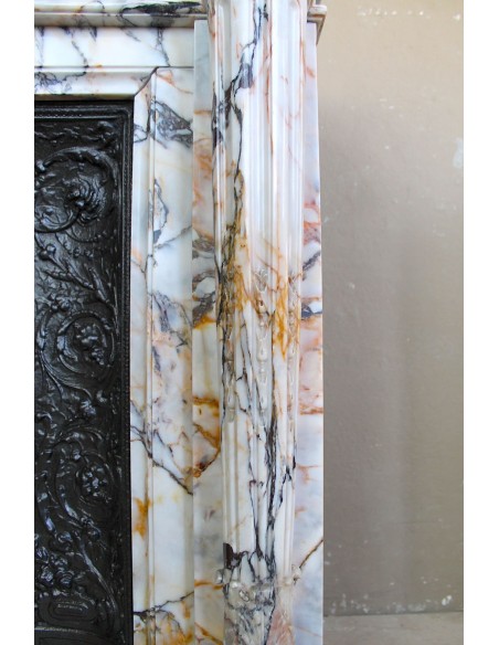 260 AG ECCEZIONALE CAMINO LUIGI XVI "MACARON" FLOREALE A COLONNA IN SUPERLATIVO MARMO CALACATTA DORATO