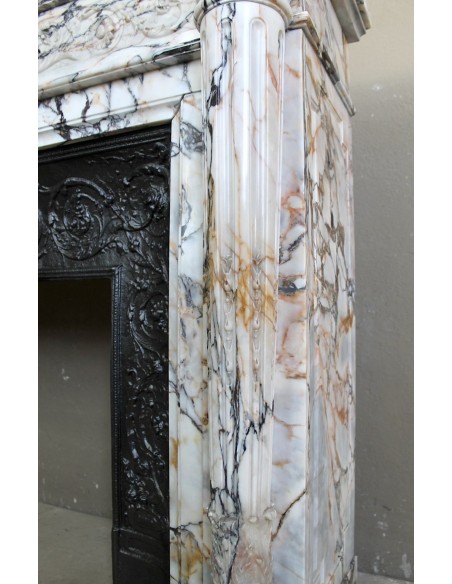 260 AG ECCEZIONALE CAMINO LUIGI XVI "MACARON" FLOREALE A COLONNA IN SUPERLATIVO MARMO CALACATTA DORATO