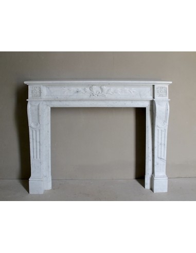 268 NOVECENTESCO CAMINO LUIGI XVI "RAMO D'ULIVO" SCOLPITO IN MARMO BIANCO CARRARA "PURO"