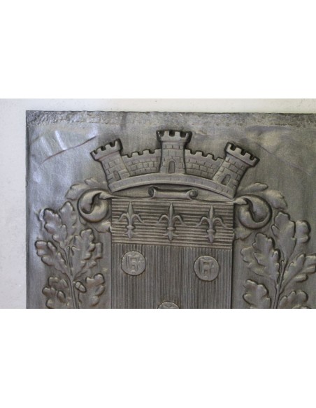 113 PICCOLA E GRAZIOSA (ANCHE UN POCO LEGHISTA) PIASTRA DA CAMINO CON STEMMA