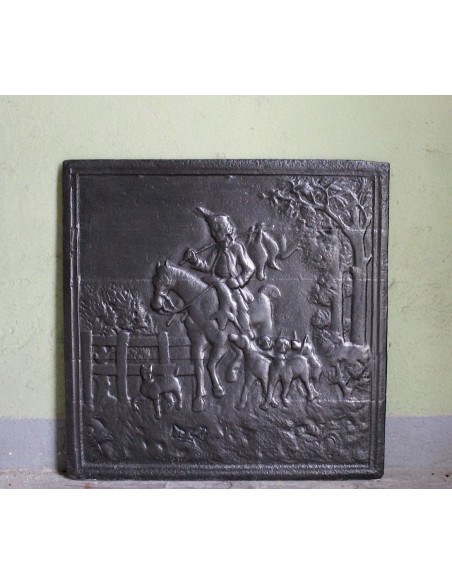 122 PIASTRA IN GHISA D'ARTE RAPPRESENTANTE SCENA DI CACCIA