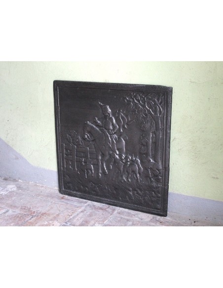 122 PIASTRA IN GHISA D'ARTE RAPPRESENTANTE SCENA DI CACCIA