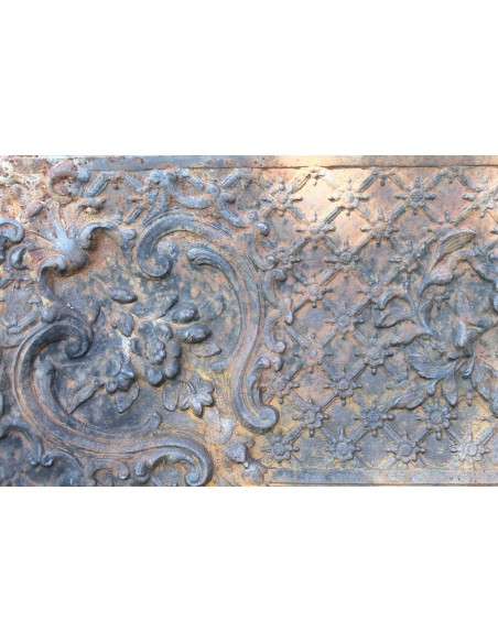 CG 048 ECCEZIONALE CONTROCUORE CAMINO LUIGI XVI "COQUILLE" IN FUSIONE DI GHISA D'ARTE