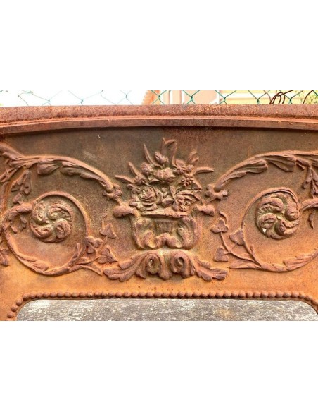 CG 099 CONTROCUORE CAMINO ANTICO LUIGI XIV IN GHISA D'ARTE CON DECORI FLOREALI