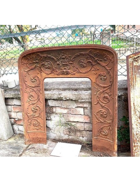 CG 099 CONTROCUORE CAMINO ANTICO LUIGI XIV IN GHISA D'ARTE CON DECORI FLOREALI