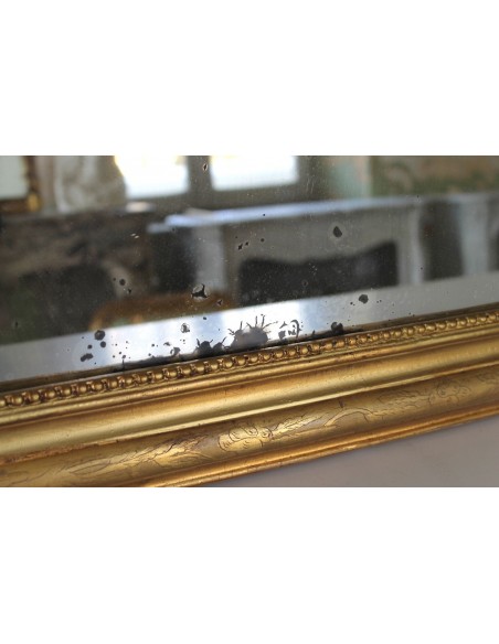 005 SPECCHIERA DORATA DI PICCOLE DIMENSIONI CON DECORO A "PERLAGE" E SPECCHIO D'ORIGINE