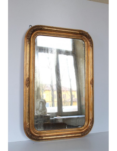 021 SPECCHIERA ANTICA A VASSOIO DORATA ARRICCHITA DA DECORI FLOREALI