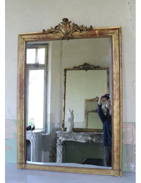 001M PROPORZIONATISSIMA CAMINIERA LUIGI XVI IN FOGLIA D'ORO CON CIMASA BAROCCA