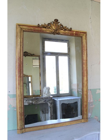 001M PROPORZIONATISSIMA CAMINIERA LUIGI XVI IN FOGLIA D'ORO CON CIMASA BAROCCA