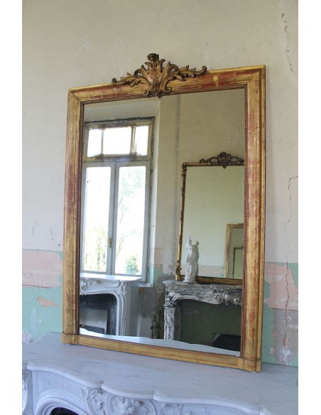 001M PROPORZIONATISSIMA CAMINIERA LUIGI XVI IN FOGLIA D'ORO CON CIMASA BAROCCA