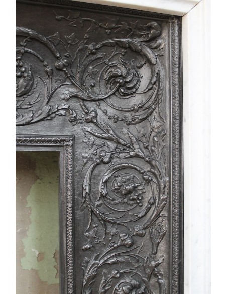 234 AG ECCEZIONALE CAMINO LUIGI XVI "RAMEAU D'OLIVIER ARRONDI" SCOLPITO IN MARMO BIANCO DI CARRARA