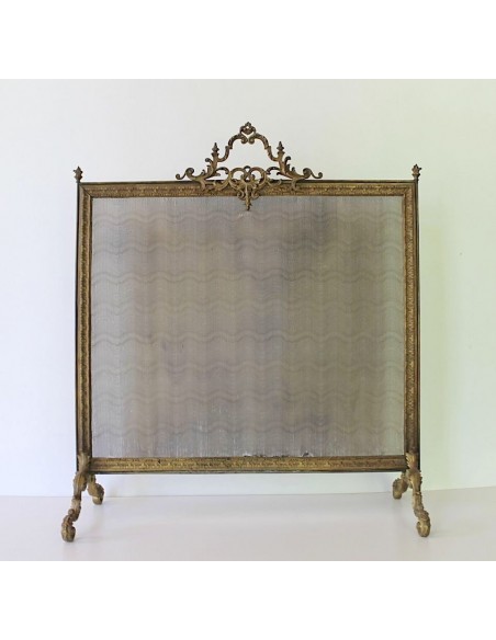 011 PARASCINTILLE NEOCLASSICO IN OTTONE E  BRONZO CON INTROVABILE RETE " A JACQUARD" IN FILO D'OTTONE