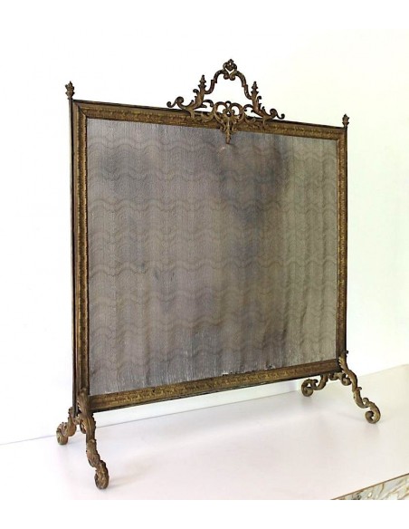 011 PARASCINTILLE NEOCLASSICO IN OTTONE E  BRONZO CON INTROVABILE RETE " A JACQUARD" IN FILO D'OTTONE