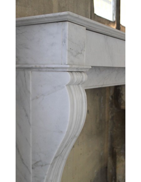 411 ANTICO CAMINETTO LUIGI FILIPPO "CLASSIQUE" SCOLPITO IN MARMO BIANCO DI CARRARA