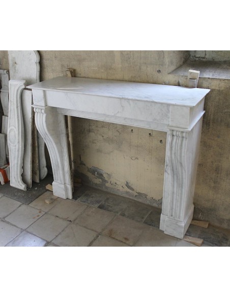 411 ANTICO CAMINETTO LUIGI FILIPPO "CLASSIQUE" SCOLPITO IN MARMO BIANCO DI CARRARA