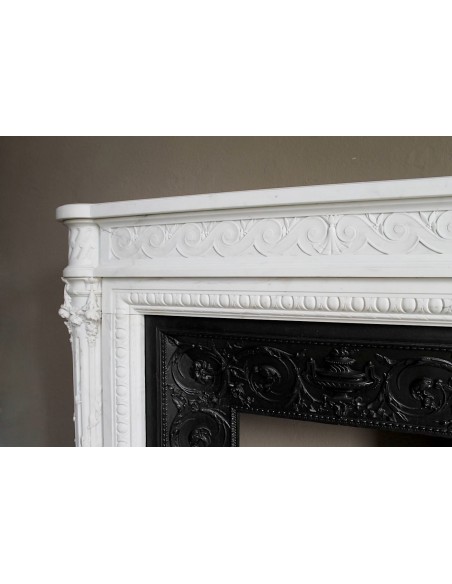 202 AG MONUMENTALE CAMINO NEOCLASSICO IN CANDIDO MARMO STATUARIO CARRARA