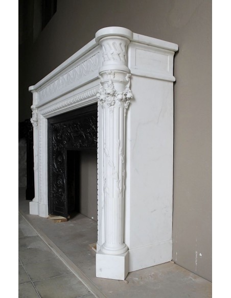 202 AG MONUMENTALE CAMINO NEOCLASSICO IN CANDIDO MARMO STATUARIO CARRARA