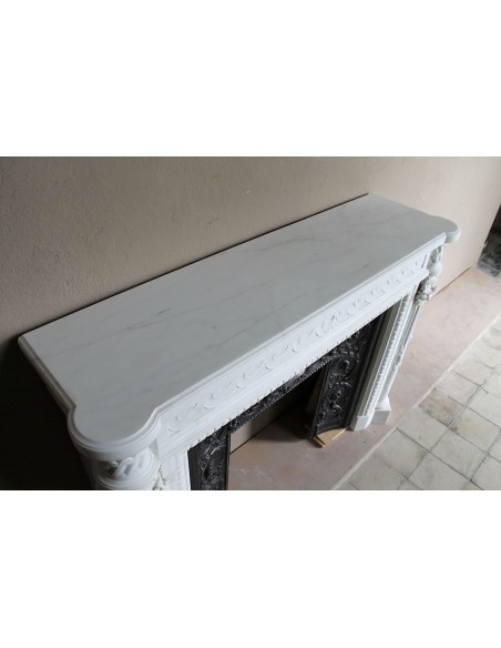 202 AG MONUMENTALE CAMINO NEOCLASSICO IN CANDIDO MARMO STATUARIO CARRARA