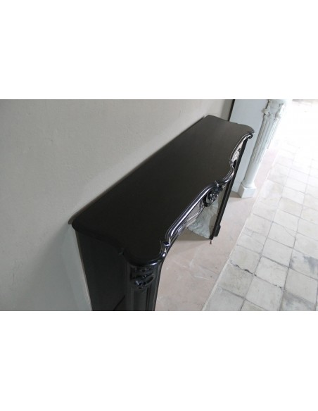 040 CAMINO LUIGI XV "TROIS COQUILLES AMÉLIORÉ" SCOLPITO IN MARMO NERO DEL BELGIO