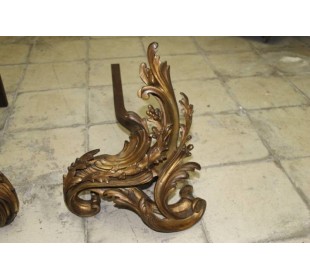 052 BELLISSIMA COPPIA ROCAILLE DI ALARI DORATI PER CAMINETTO