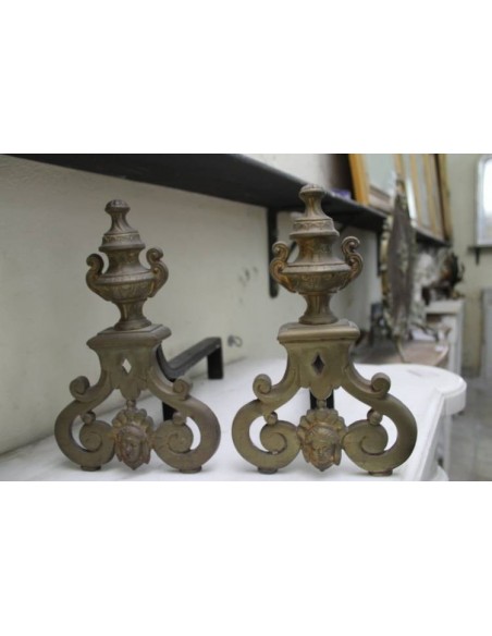 069 COPPIA DI ALARI BAROCCHI IN BRONZO, PRIMI NOVECENTO