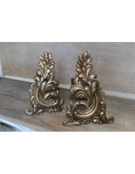 057 ALARI ROCAILLE CON RARO ORNATO A FOGLIE DI QUERCIA