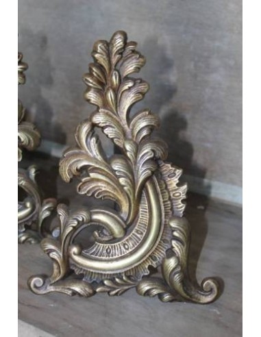 057 ALARI ROCAILLE CON RARO ORNATO A FOGLIE DI...